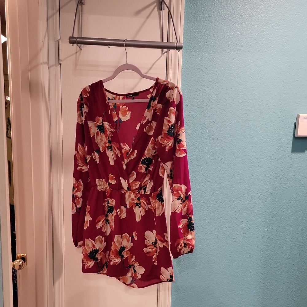 Love Culture Burgundy Floral Long Sleeve Romper